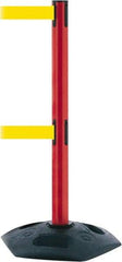 Tensator - 38" High, 2-1/2" Pole Diam, 4 Way Stanchion - 19" Base Diam, Octagon Recycled Rubber Base, Red Plastic Post, 7-1/2' x 2" Tape, Dual Line Tape, For Outdoor Use - Exact Industrial Supply