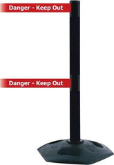 Tensator - 38" High, 2-1/2" Pole Diam, 4 Way Stanchion - 19" Base Diam, Octagon Recycled Rubber Base, Black Plastic Post, 7-1/2' x 2" Tape, Dual Line Tape, For Outdoor Use - Exact Industrial Supply