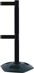 Tensator - 38" High, 2-1/2" Pole Diam, 4 Way Stanchion - 19" Base Diam, Octagon Recycled Rubber Base, Black Plastic Post, 7-1/2' x 2" Tape, Dual Line Tape, For Outdoor Use - Exact Industrial Supply