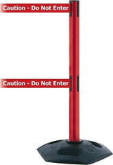 Tensator - 38" High, 2-1/2" Pole Diam, 4 Way Stanchion - 19" Base Diam, Octagon Recycled Rubber Base, Red Plastic Post, 7-1/2' x 2" Tape, Dual Line Tape, For Outdoor Use - Exact Industrial Supply