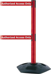 Tensator - 38" High, 2-1/2" Pole Diam, 4 Way Stanchion - 19" Base Diam, Octagon Recycled Rubber Base, Red Plastic Post, 7-1/2' x 2" Tape, Dual Line Tape, For Outdoor Use - Exact Industrial Supply