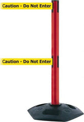 Tensator - 38" High, 2-1/2" Pole Diam, 4 Way Stanchion - 19" Base Diam, Octagon Recycled Rubber Base, Red Plastic Post, 7-1/2' x 2" Tape, Dual Line Tape, For Outdoor Use - Exact Industrial Supply