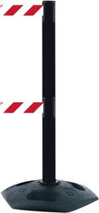 Tensator - 38" High, 2-1/2" Pole Diam, 4 Way Stanchion - 19" Base Diam, Octagon Recycled Rubber Base, Black Plastic Post, 13' x 2" Tape, Dual Line Tape, For Outdoor Use - Exact Industrial Supply