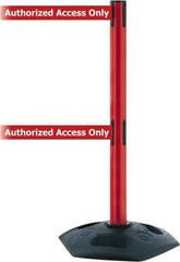 Tensator - 38" High, 2-1/2" Pole Diam, 4 Way Stanchion - 19" Base Diam, Octagon Recycled Rubber Base, Red Plastic Post, 13' x 2" Tape, Dual Line Tape, For Outdoor Use - Exact Industrial Supply
