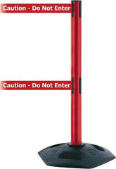 Tensator - 38" High, 2-1/2" Pole Diam, 4 Way Stanchion - 19" Base Diam, Octagon Recycled Rubber Base, Red Plastic Post, 13' x 2" Tape, Dual Line Tape, For Outdoor Use - Exact Industrial Supply