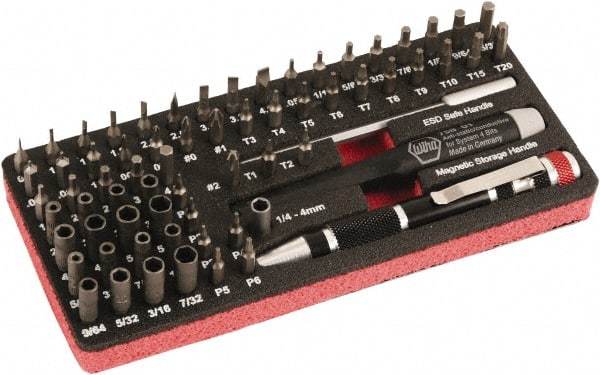 Wiha - 68 Piece, 4mm Drive Screwdriver Micro Bit Set - #000 to #2 Phillips, T1 to T20 Torx, 0.8, 1.2, 1.5, 1.8, 2, 2.5, 3, 3.5 & 4mm Slotted - Exact Industrial Supply