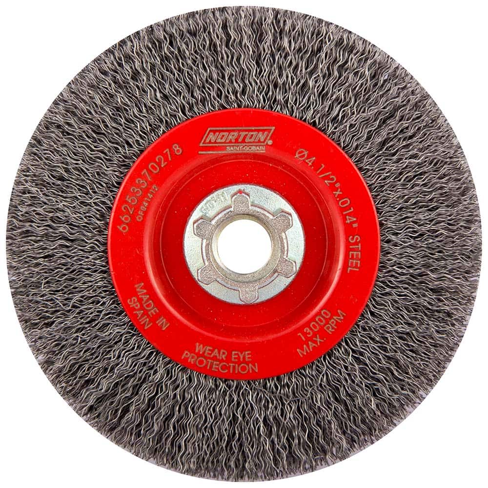 Norton - 4-1/2" OD, 5/8-11 Arbor Hole, Crimped Carbon Wheel Brush - Exact Industrial Supply