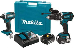 Makita - 18 Volt Cordless Tool Combination Kit - Includes 1/2" Hammer Drill/Driver & Impact Driver, Lithium-Ion Battery Included - Exact Industrial Supply