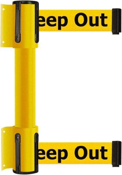 Tensator - 16.64" High x 89" Long x 3" Wide Barrier Dual Line Wall Mount - Steel, Yellow Powdercoat Finish, Yellow, Use with 898 Wall Receiver - Exact Industrial Supply