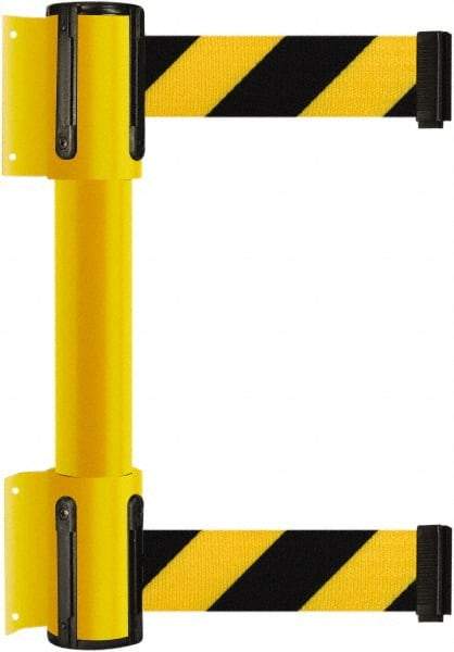 Tensator - 16.64" High x 156" Long x 3" Wide Barrier Dual Line Wall Mount - Steel, Yellow Powdercoat Finish, Yellow, Use with 898 Wall Receiver - Exact Industrial Supply