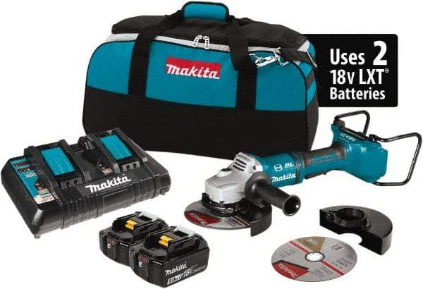 Makita - 7" Wheel Diam, 7,700 RPM, Cordless Angle & Disc Grinder - 5/8-11 Spindle, 18 Volts - Exact Industrial Supply
