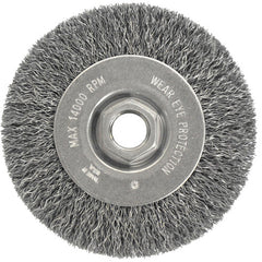 Vortec Pro 4″ Crimped Wire Wheel, .014″ Steel Fill, Narrow Face, 5/8″-11 UNC Nut - Exact Industrial Supply