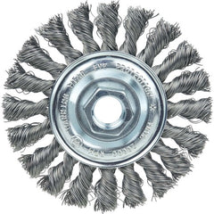 Vortec Pro 4″ Knot Wire Wheel, Standard Twist, .014″ , 5/8″-11 UNC Nut, Steel Wire - Exact Industrial Supply