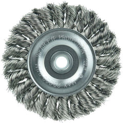 Vortec Pro 4″ Knot Wire Wheel, Standard Twist, .014″ Steel Fill, 1/2″-3/8″ Arbor Hole - Exact Industrial Supply