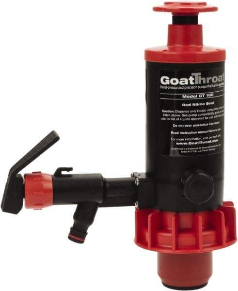 GoatThroat Pumps - 3/8" Outlet, 4 GPM, Polypropylene Hand Operated Transfer Pump - 56" OAL, For up to 55 Gal Drums, For Lightweight Oils & Petroleum Fluids with Flash Point Above 100°F (e.g., Diesel Fuel & Kerosene) - Exact Industrial Supply
