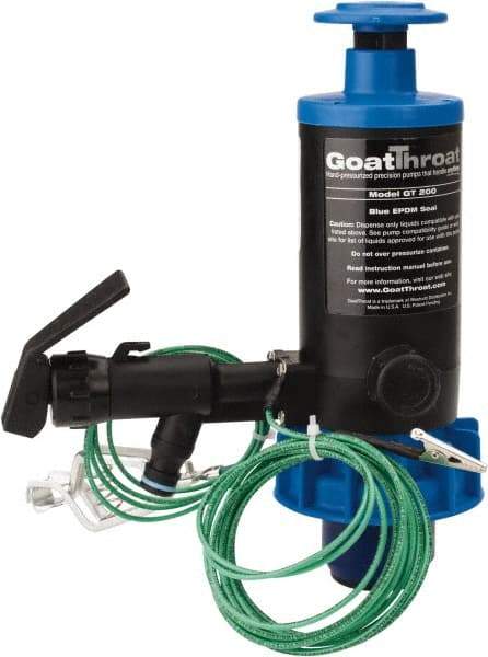 GoatThroat Pumps - 3/8" Outlet, 4 GPM, Polypropylene Hand Operated Transfer Pump - 56" OAL, For up to 55 Gal Drums, For Class I & II Flammable & Combustible Liquids - Exact Industrial Supply