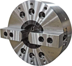 TMX - 2 Jaws, 6" Chuck Diam, Plain Back Mount, 1.811" Through Hole, Drawtube, Hydraulic Power Lathe Chuck - 0.5118" to 6.6535" Jaw Capacity, 6,000 RPM - Exact Industrial Supply