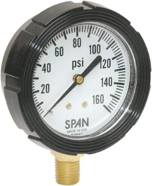 Span - 2-1/2" Dial, 1/4 Thread, 0-3,000 Scale Range, Pressure Gauge - Lower Connection Mount, Accurate to 1% Full-Scale of Scale - Exact Industrial Supply