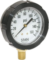 Span - 3-1/2" Dial, 1/4 Thread, 30-0-300 Scale Range, Pressure Gauge - Center Back Connection Mount, Accurate to 1% Full-Scale of Scale - Exact Industrial Supply