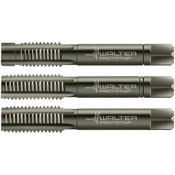 Walter-Prototyp - M4x0.70 Metric, 3 Flute, Modified Bottoming & Plug, Nitride/Oxide Finish, Cobalt Tap Set - Right Hand Cut, 45mm OAL, 0.4331" Thread Length, 6HX Class of Fit, Series 30016 - Exact Industrial Supply