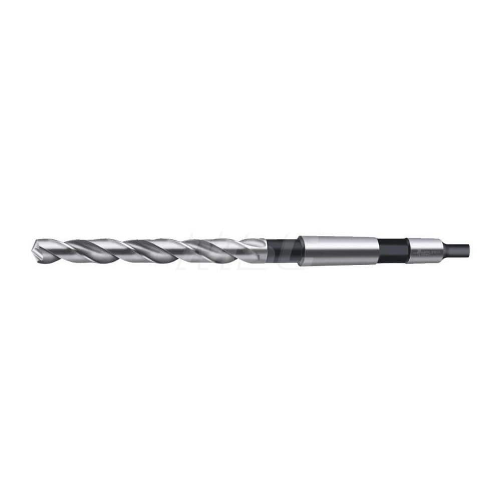 Taper Shank Drill Bit: 1.1417″ Dia, 3MT, 130 °, High Speed Steel Bright/Uncoated, 6.8898″ Flute Length, 11.6535″ OAL, Form V+A Point, Spiral Flute