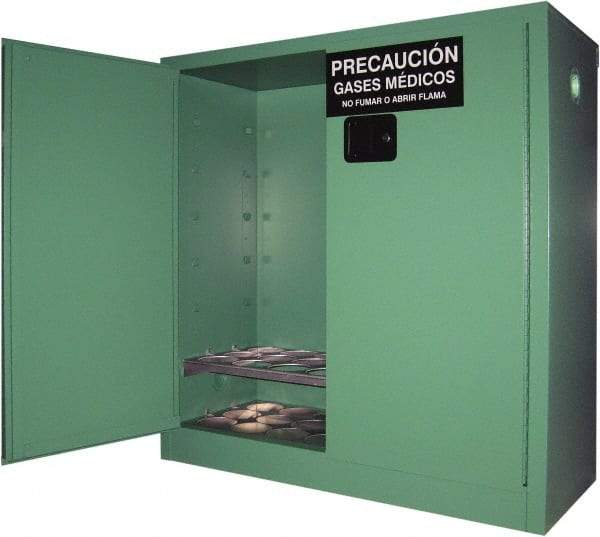 Securall Cabinets - 2 Door, Green Steel Standard Safety Cabinet for Flammable and Combustible Liquids - 44" High x 43" Wide x 18" Deep, Manual Closing Door, 3 Point Key Lock, D, E Cylinder Capacity - Exact Industrial Supply