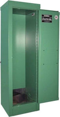 Securall Cabinets - 1 Door, Green Steel Standard Safety Cabinet for Flammable and Combustible Liquids - 44" High x 14" Wide x 13-5/8" Deep, Manual Closing Door, 3 Point Key Lock, D, E Cylinder Capacity - Exact Industrial Supply
