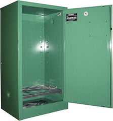 Securall Cabinets - 1 Door, Green Steel Standard Safety Cabinet for Flammable and Combustible Liquids - 65" High x 43" Wide x 34" Deep, Manual Closing Door, 3 Point Key Lock, H Cylinder Capacity - Exact Industrial Supply