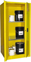 Securall Cabinets - 2 Door, 2 Shelf, Yellow Steel Standard Safety Cabinet for Flammable and Combustible Liquids - 65" High x 31" Wide x 31" Deep, Manual Closing Door, 3 Point Key Lock, 60 Gal Capacity - Exact Industrial Supply