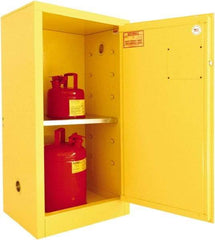 Securall Cabinets - 1 Door, 1 Shelf, Yellow Steel Standard Safety Cabinet for Flammable and Combustible Liquids - 44" High x 23-3/16" Wide x 18" Deep, Manual Closing Door, 3 Point Key Lock, 16 Gal Capacity - Exact Industrial Supply