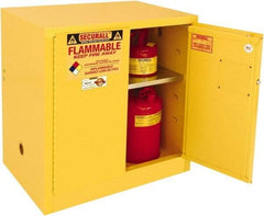 Securall Cabinets - 2 Door, 1 Shelf, Yellow Steel Standard Safety Cabinet for Flammable and Combustible Liquids - 35" High x 36" Wide x 24" Deep, Manual Closing Door, 3 Point Key Lock, 20 Gal Capacity - Exact Industrial Supply