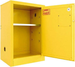 Securall Cabinets - 1 Door, 1 Shelf, Yellow Steel Standard Safety Cabinet for Flammable and Combustible Liquids - 35" High x 24" Wide x 18" Deep, Manual Closing Door, 3 Point Key Lock, 12 Gal Capacity - Exact Industrial Supply
