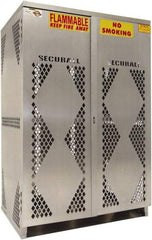 Securall Cabinets - 2 Door, 4 Shelf, Yellow Steel Standard Safety Cabinet for Flammable and Combustible Liquids - 65" High x 60" Wide x 32" Deep, Manual Closing Door, Padlockable Hasp, 20 or 33 Lb Cylinder Capacity - Exact Industrial Supply