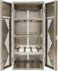 Securall Cabinets - 2 Door, 2 Shelf, Silver Aluminum Standard Safety Cabinet for Flammable and Combustible Liquids - 33" High x 43" Wide x 32" Deep, Manual Closing Door, Padlockable Hasp, 20 or 33 Lb Cylinder Capacity - Exact Industrial Supply