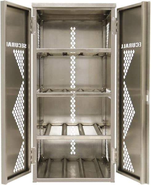 Securall Cabinets - 2 Door, 2 Shelf, Yellow Steel Standard Safety Cabinet for Flammable and Combustible Liquids - 33" High x 43" Wide x 32" Deep, Manual Closing Door, Padlockable Hasp, 20 or 33 Lb Cylinder Capacity - Exact Industrial Supply