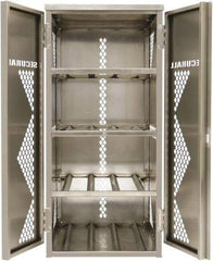 Securall Cabinets - 2 Door, 4 Shelf, Silver Aluminum Standard Safety Cabinet for Flammable and Combustible Liquids - 65" High x 30" Wide x 32" Deep, Manual Closing Door, Padlockable Hasp, 20 or 33 Lb Cylinder Capacity - Exact Industrial Supply