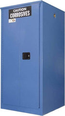 Securall Cabinets - 2 Door, 2 Shelf, Blue Steel Standard Safety Cabinet for Corrosive Chemicals - 65" High x 34" Wide x 34" Deep, Sliding Door, 3 Point Key Lock, 60 Gal Capacity - Exact Industrial Supply