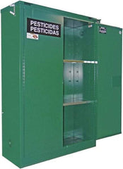 Securall Cabinets - 2 Door, 1 Shelf, Green Steel Standard Safety Cabinet for Flammable and Combustible Liquids - 67" High x 31" Wide x 31" Deep, Self Closing Door, 3 Point Key Lock, 60 Gal Capacity - Exact Industrial Supply