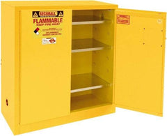 Securall Cabinets - 2 Door, 3 Shelf, Yellow Steel Standard Safety Cabinet for Flammable and Combustible Liquids - 44" High x 43" Wide x 18" Deep, Manual Closing Door, 3 Point Key Lock, 40 Gal Capacity - Exact Industrial Supply