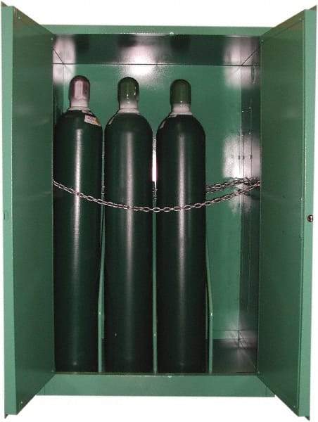 Securall Cabinets - 1 Door, Green Steel Standard Safety Cabinet for Flammable and Combustible Liquids - 65" High x 43" Wide x 18" Deep, Manual Closing Door, 3 Point Key Lock, H Cylinder Capacity - Exact Industrial Supply