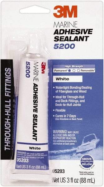 3M - 3 oz Tube White Polyurethane Marine Adhesive Sealant - 190°F Max Operating Temp, 48 hr Tack Free Dry Time - Exact Industrial Supply