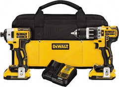 DeWALT - 20 Volt Cordless Tool Combination Kit - Includes 1/2" Brushless Hammer Drill & 1/4" 3-Speed Brushless Impact Driver, Lithium-Ion Battery Included - Exact Industrial Supply
