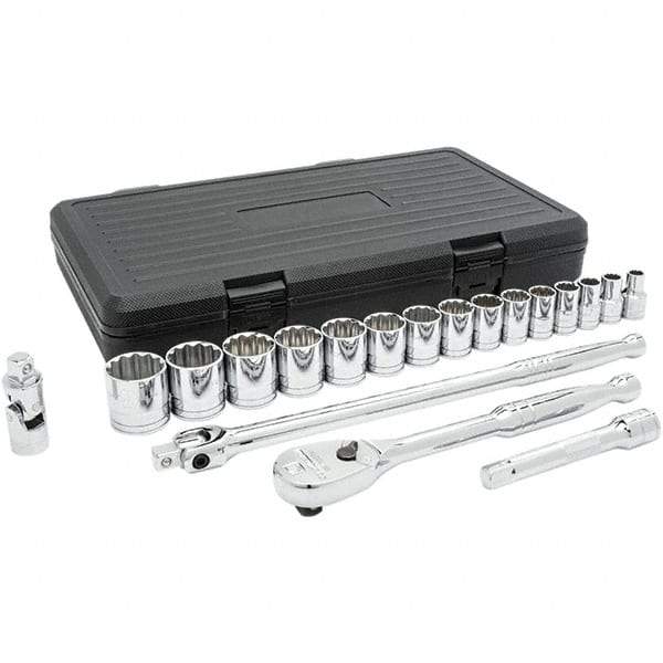 GearWrench - 19 Piece 1/2" Drive Chrome Finish Socket Set - 12 Points, 3/8" to 1-1/4" Range, Inch Measurement Standard - Exact Industrial Supply