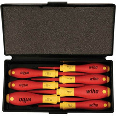 Wiha - 7 Piece Slotted, Phillips & Square Screwdriver Set - Bit Sizes: Philips #0 & #1, Comes in Box - Exact Industrial Supply