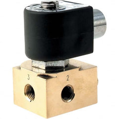 Parker - 120/60 - 110/50 VAC 3/8" NPT Port Brass Three-Way Quick Exhaust Solenoid Valve - Exact Industrial Supply