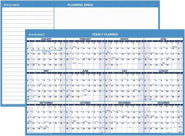 AT-A-GLANCE - 1 Sheet, 48 x 32", Erasable Wall Planner - Blue & White - Exact Industrial Supply