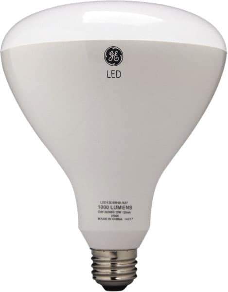 GE Lighting - 13 Watt LED Flood/Spot Medium Screw Lamp - 2,700°K Color Temp, 1,070 Lumens, 120 Volts, Dimmable, BR40, 25,000 hr Avg Life - Exact Industrial Supply