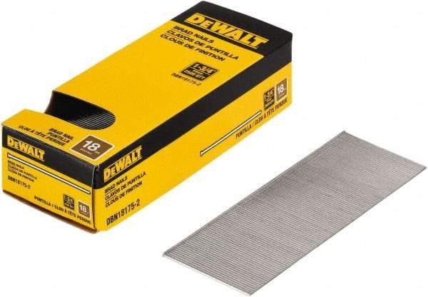 DeWALT - 18 Gauge 1-3/4" Long Brad Nails for Power Nailers - Steel, Bright Finish, Smooth Shank, Straight Stick Collation, Brad Head, Chisel Point - Exact Industrial Supply