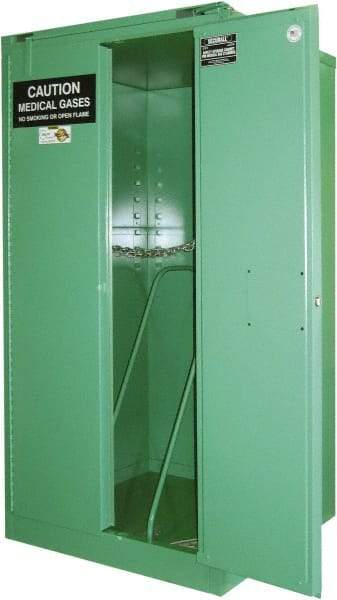 Securall Cabinets - 1 Door, Green Steel Standard Safety Cabinet for Flammable and Combustible Liquids - 46" High x 43" Wide x 18" Deep, Self Closing Door, 3 Point Key Lock, H Cylinder Capacity - Exact Industrial Supply