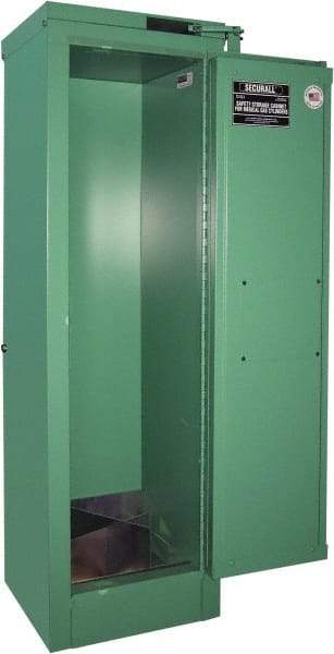 Securall Cabinets - 1 Door, Green Steel Standard Safety Cabinet for Flammable and Combustible Liquids - 46" High x 14" Wide x 13-5/8" Deep, Self Closing Door, 3 Point Key Lock, D, E Cylinder Capacity - Exact Industrial Supply
